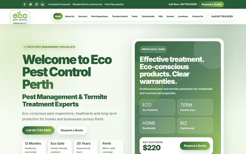 Eco Pest Control Perth website