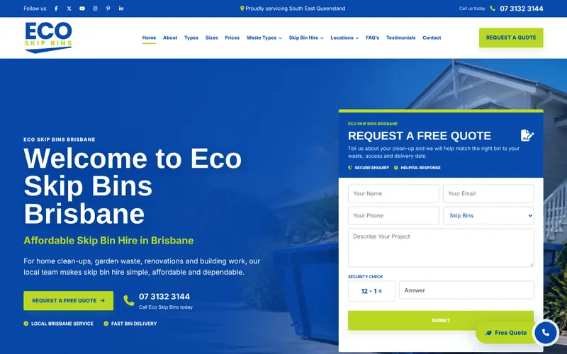 Eco Skip Bins Brisbane website design