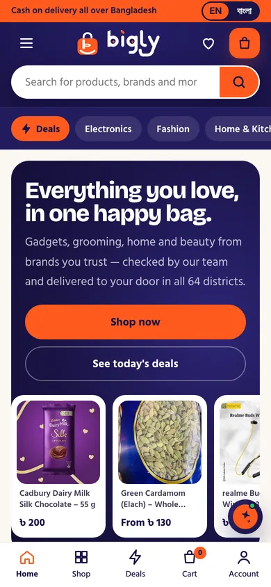 Bigly homepage — mobile