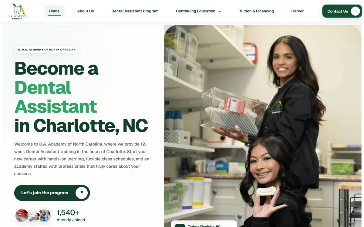 D.A. Academy of North Carolina homepage — desktop