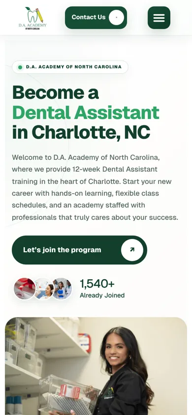 D.A. Academy of North Carolina homepage — mobile