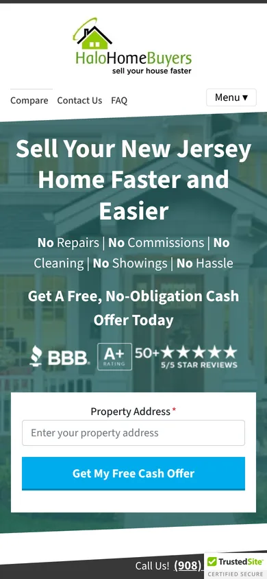 Halo Home Buyers homepage — mobile