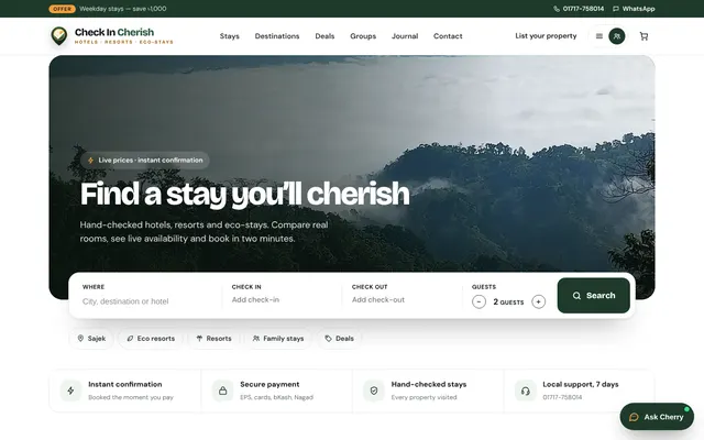 Check In Cherish website design