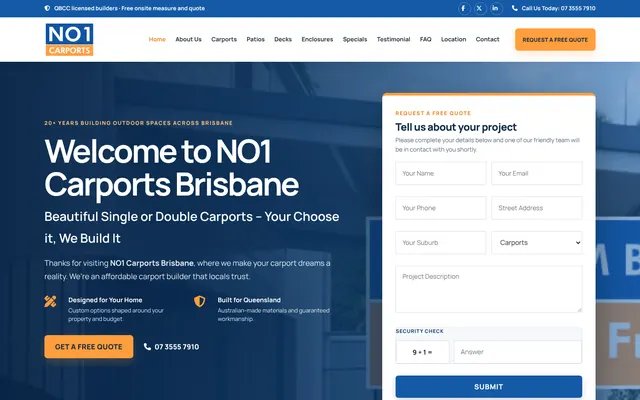 NO1 Carports website design
