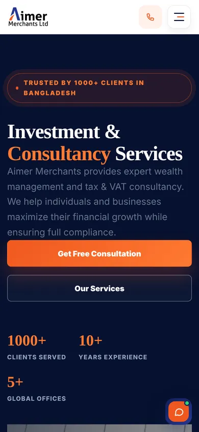 Aimer Merchants Ltd. homepage design — mobile