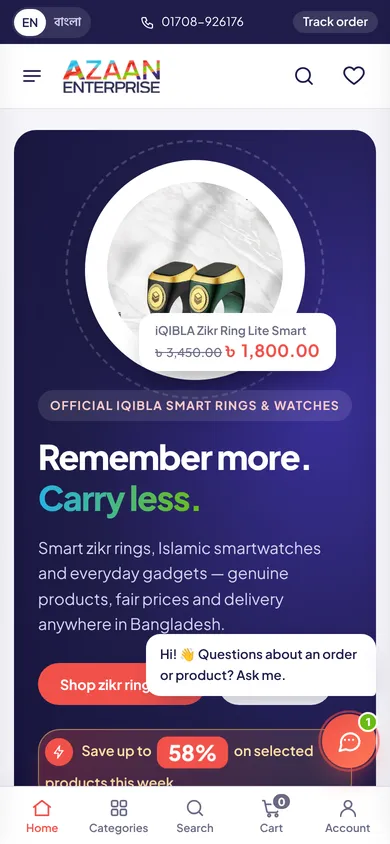 Azaan Enterprise homepage design — mobile