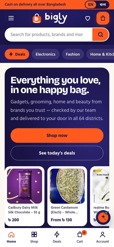 Bigly homepage design — mobile