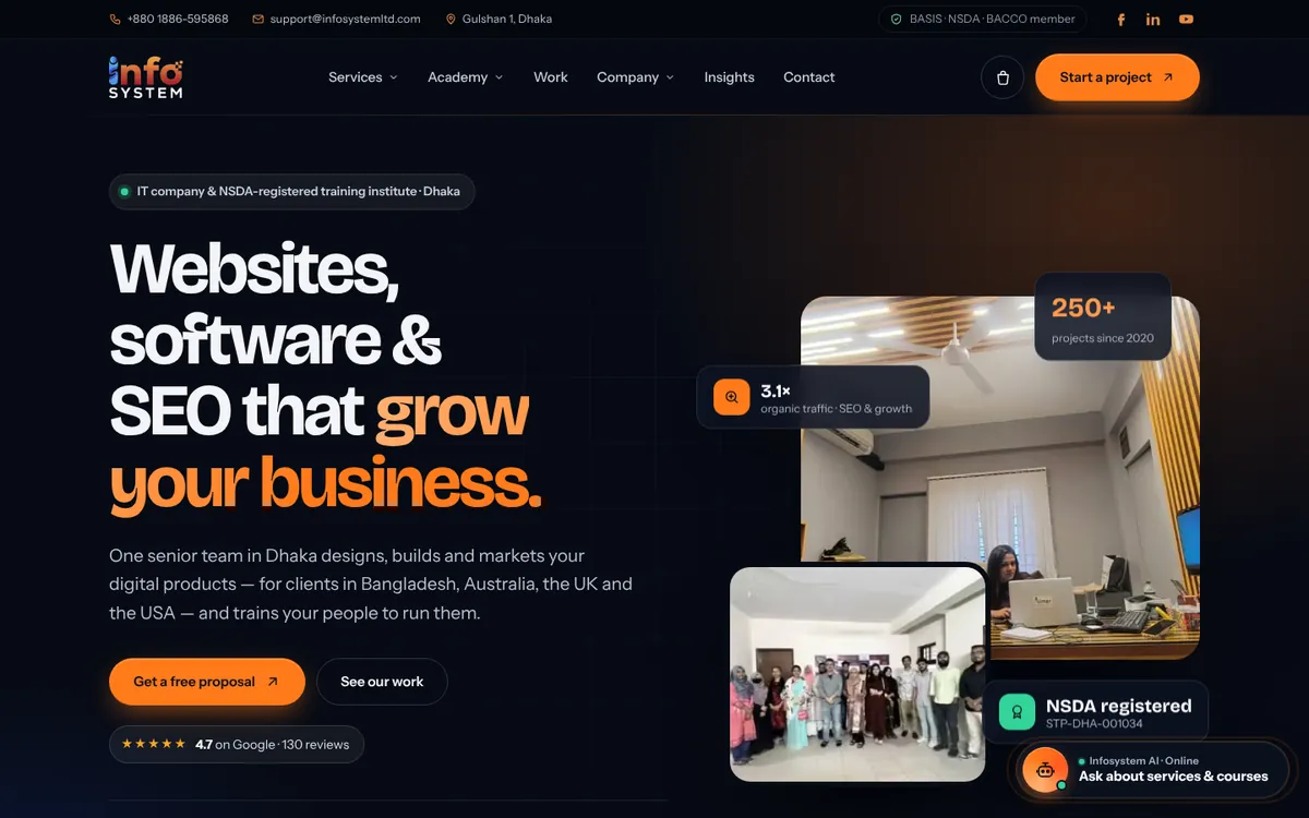 Infosystem Technology Limited homepage design — desktop
