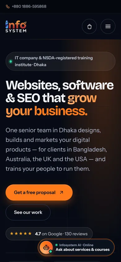 Infosystem Technology Limited homepage design — mobile
