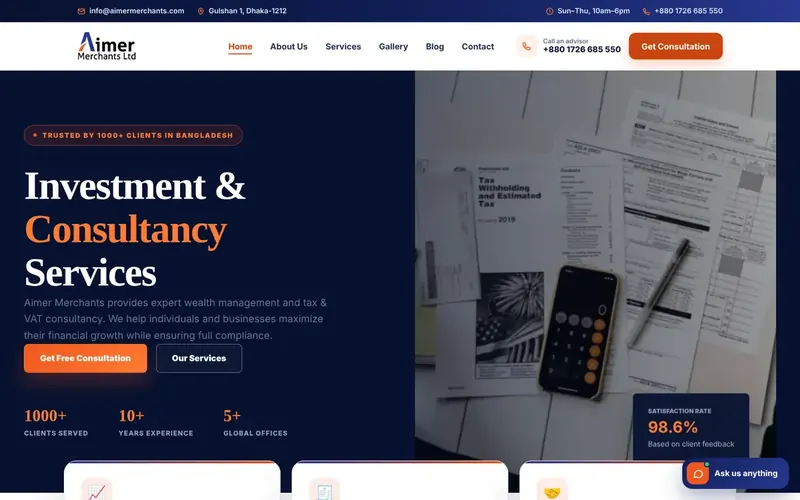 Aimer Merchants website design
