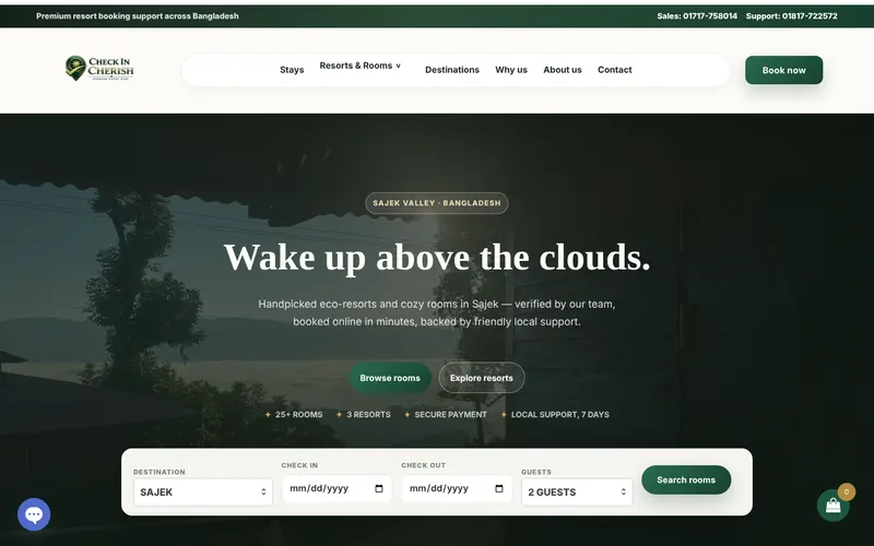 Check In Cherish website design — homepage