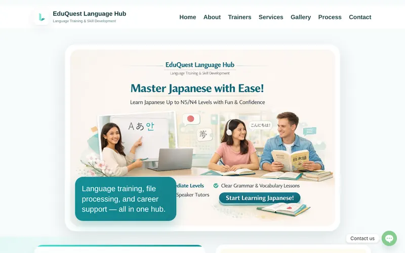 EduQuest Language Hub website design — homepage