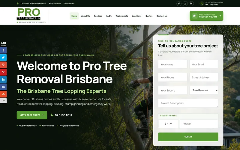 Pro Tree Removal Brisbane website design — homepage