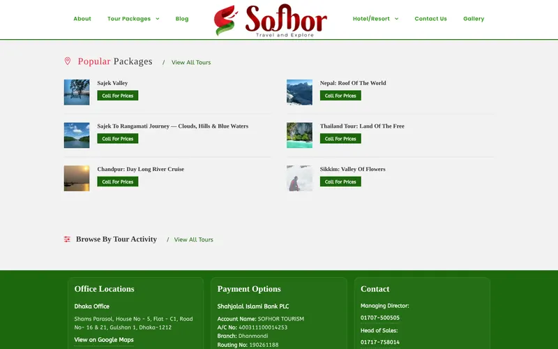 Sofhor Tourism website design — homepage