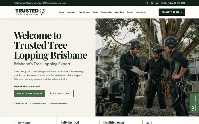 Trusted Tree Lopping Brisbane website design — homepage