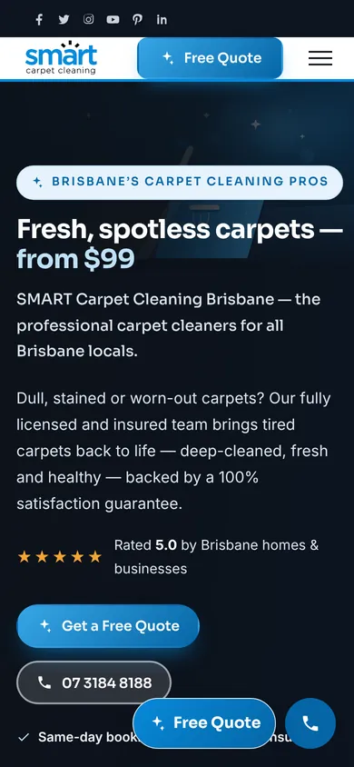 Smart Carpet Cleaning Brisbane homepage design — mobile