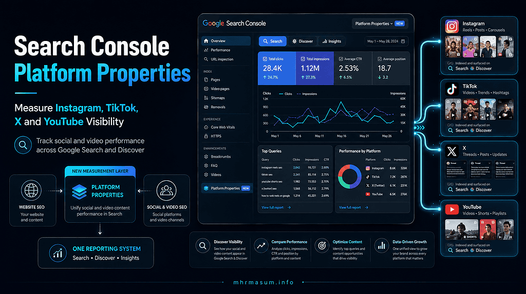Google Search Console Platform Properties: Measure Instagram, TikTok, X and YouTube Visibility