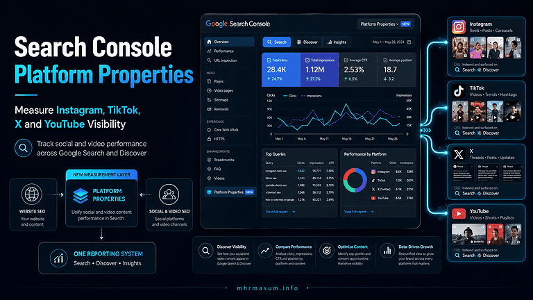Google Search Console Platform Properties: Measure Instagram, TikTok, X and YouTube Visibility