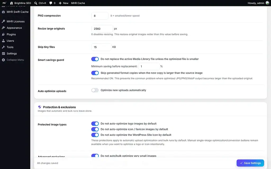 MHR Image Optimizer Pro — Settings: Compression and Protection & exclusions