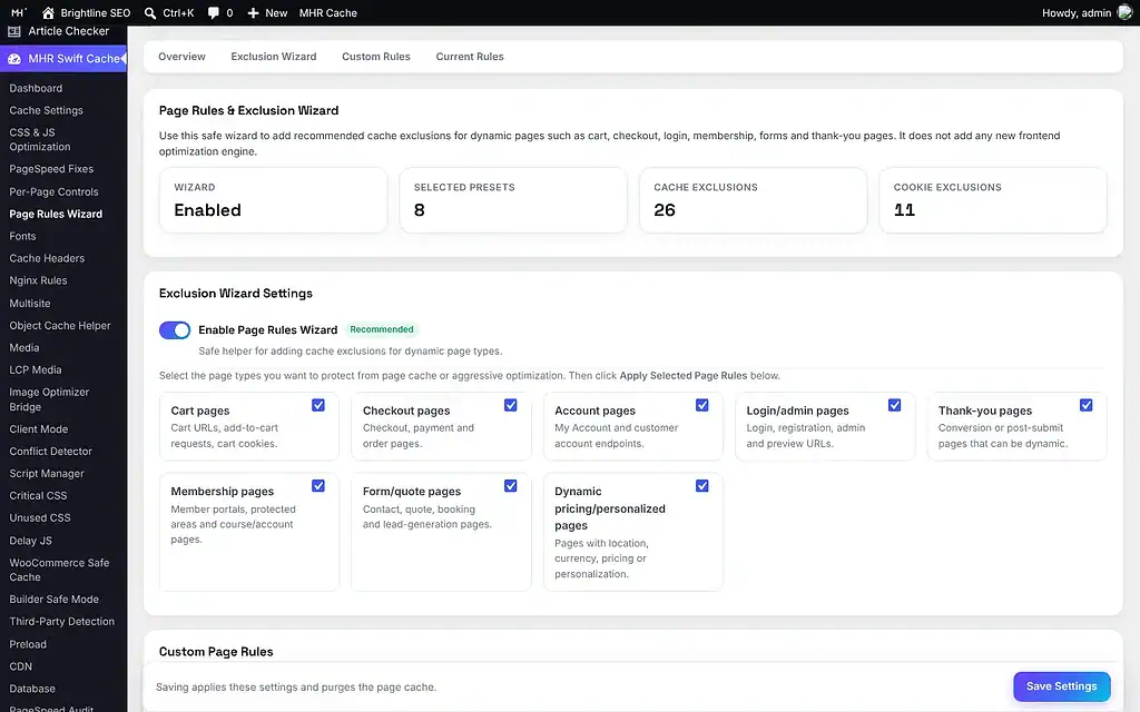 MHR Swift Cache — Page Rules Wizard