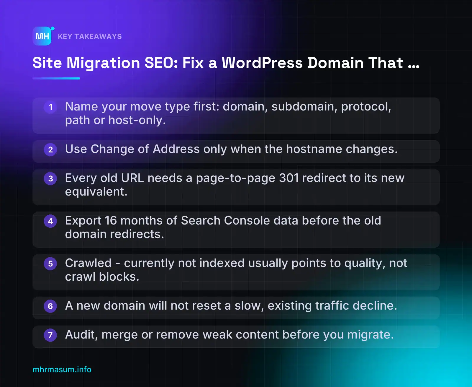 Site Migration SEO: Fix a WordPress Domain That Won't Index — key takeaways